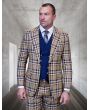 Statement Men's 100% Wool 3 Piece Suit - Plaid Color Contrast