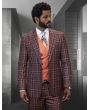 Statement Men's Outlet 100% Wool 3 Piece Suit - Plaid Color Contrast