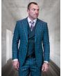 Statement Men's 100% Wool 3 Piece Suit - Plaid Color Contrast