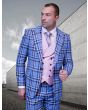 Statement Men's 100% Wool 3 Piece Suit - Plaid Color Contrast