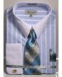 Fratello Men's 100% Cotton French Cuff Dress Shirt Set - Wide Stripe