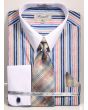 Fratello Men's 100% Cotton French Cuff Dress Shirt Set - Artistic Stripes