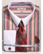 Fratello Men's 100% Cotton French Cuff Dress Shirt Set - Artistic Stripes