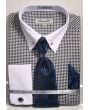 Fratello Men's 100% Cotton French Cuff Dress Shirt Set - Varied Patterns w/ Collar Bar