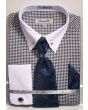 Fratello Men's 100% Cotton French Cuff Dress Shirt Set - Varied Patterns w/ Collar Bar