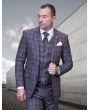 Statement Men's 3 Piece 100% Wool Fashion Suit - Dark Plaid