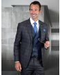 Statement Men's Outlet 3 Piece 100% Wool Suit - Textured Plaid