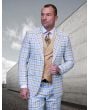 Statement Men's Outlet 100% Wool 3 Piece Suit -Electric Windowpane