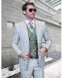 Statement Men's 100% Wool 3 Piece Suit -Electric Windowpane