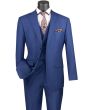 Vinci Men's Outlet 3 Piece Modern Fit Suit - Bold Solid Colors