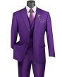 Vinci Men's 3 Piece Modern Fit Suit With Adjustable Waistband - Bold Solid Colors