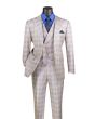 Vinci Men's 3 Piece Modern Fit Suit - Electric Windowpane