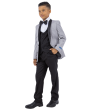 Perry Ellis Boy's 5 Piece Suit with Shirt & Tie - Black U Cut Vest