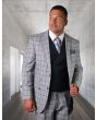 Statement Men's Outlet 3 Piece 100% Wool Suit - Textured Windowpane