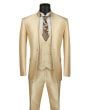 Vinci Men's 3 Piece Sharkskin Slim Fit Nehru Suit - Floral Vest
