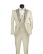 Vinci Men's 3 Piece Wool Feel Slim Fit Suit - Contrasted Lapel