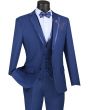 Vinci Men's 3 Piece Wool Feel Slim Fit Suit - Lapel Accent