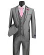 Vinci Men's 3 Piece Wool Feel Slim Fit Suit - Trimmed Lapel