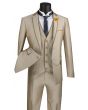 Vinci Men's 3 Piece Wool Feel Slim Fit Suit - Trimmed Lapel