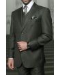 Vinci Men's 3 Piece Wool Feel Solid Color Suit - Flat Front Pants