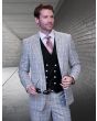 Statement Men's 3 Piece 100% Wool Fashion Suit - Fine Line Plaid