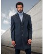 Statement Men's 3/4 Length 100% Wool Top Coat - Single Breasted