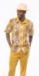 Gold Walking Suit Mens Floral Shirts Two Piece Sets