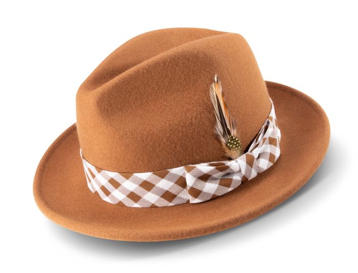 Montique Men's Fedora Style Wool Hat - Sleek Plaid