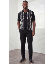 Black Mens Leisure Suit 2 Piece Sets for Men