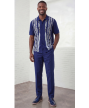 Navy Mens Leisure Suit 2 Piece Sets for Men
