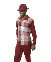 Burgundy Montique Men's Plaid Windowpane Leisure Suit