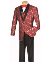 Vinci Men's 3 Pc Fashion Elegance Suit - Flamingo Pattern