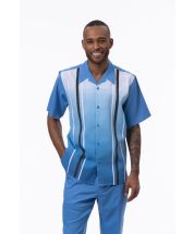 Light Blue Mens Walking Suit Striped Shirt