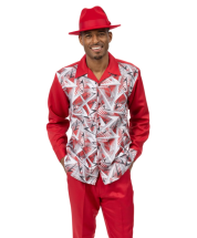 Red Montique Men's Sharp Geometric Design Walking Suit