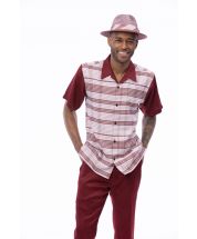 Montique Men's 2 Piece Short Sleeve Walking Suit - Subtle Windowpane