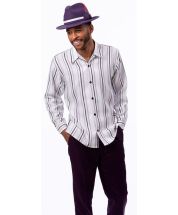 Grape Stripe Shirt Men's Long Sleeve Walking Suit