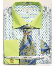 Daniel Ellissa Men's Outlet French Cuff Shirt Set - Colorful Weave Pattern