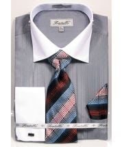 Fratello Men's French Cuff Dress Shirt Set - Textured Two Tone