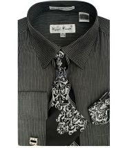 Karl Knox Men's French Cuff Shirt Set - Pinstripe Shirt