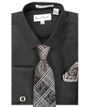 Karl Knox Men's French Cuff Shirt Set - Windowpane Patterns
