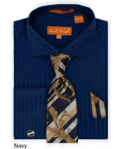 Karl Knox Men's French Cuff Shirt Set - Subtle Stripe