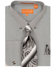 Karl Knox Men's French Cuff Collar Bar Shirt Set - Stripe Pattern