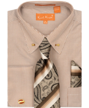Karl Knox Men's French Cuff Collar Bar Shirt Set - Stripe Pattern