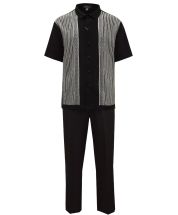 Silversilk Men's 2 Piece Short Sleeve Walking Suit - Patterned Stripes