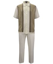 Silversilk Men's 2 Piece Short Sleeve Walking Suit - Patterned Stripes