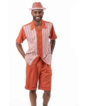 Montique Men's 2 Piece Short Set Walking Suit - Triple Stripes