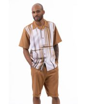 Montique Men's 2 Piece Short Set Walking Suit - Painted Stripes