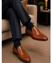 Cognac Loafers Slip-On Dress Shoes for Men