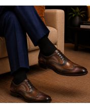 Brown Wingtip Dress Shoes Leather Mens Shoe