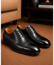Mens Black Leather Dress Shoes Cap Toe Shoe